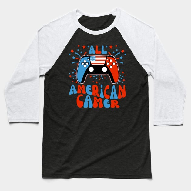 4th Of July boys kids men All American Gamer Flag Merica Baseball T-Shirt by Sky full of art